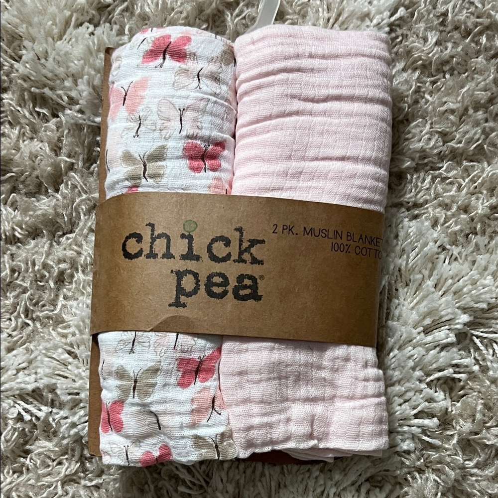 Chick Pea Pink and Butterfly Muslin Blanket Set